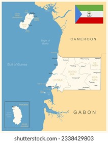 Equatorial Guinea - detailed map with administrative divisions and country flag. Vector illustration