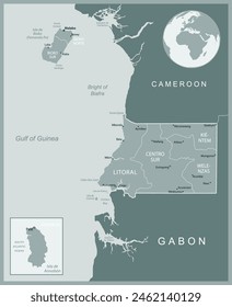 Äquatorialguinea - Detaillierte Karte mit den Verwaltungsbezirken des Landes. Vektorillustration