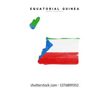 Equatorial Guinea detailed map with flag of country. Painted in watercolor paint colors in the national flag.