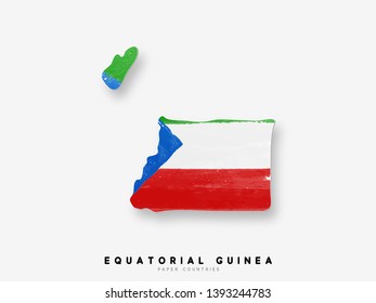 Equatorial Guinea detailed map with flag of country. Painted in watercolor paint colors in the national flag.