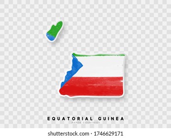 Equatorial Guinea detailed map with flag of country. Painted in watercolor paint colors in the national flag.