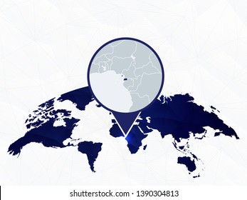 Equatorial Guinea detailed map highlighted on blue rounded World Map. Map of Equatorial Guinea in circle.