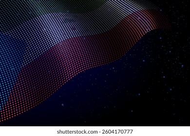 Equatorial Guinea digital flag made of dots, waving over a starry dark background