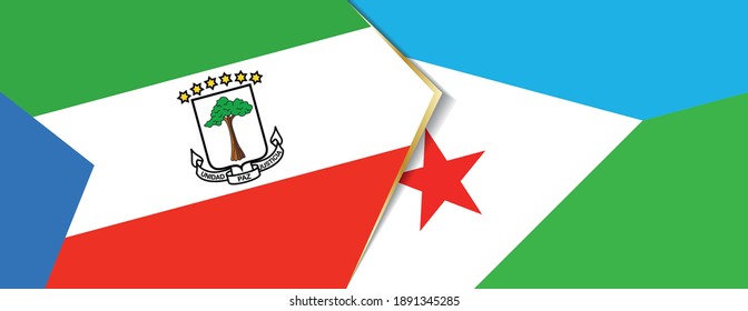 Equatorial Guinea and Djibouti flags, two vector flags symbol of relationship or confrontation.