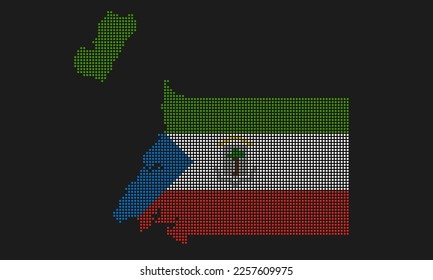 Equatorial Guinea dotted map flag with grunge texture in mosaic dot style. Abstract pixel vector illustration of a country map with halftone effect for infographic. 