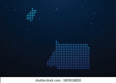 Equatorial Guinea dotted map in futuristic style, glowing outline made of stars lines dots. Communication, internet technologies concept on dark blue space background. Vector illustration.