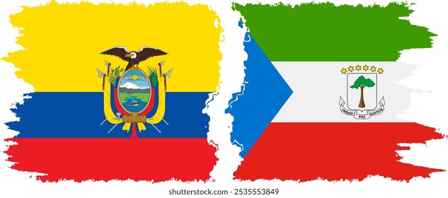 Equatorial Guinea and Ecuador grunge flags connection, vector