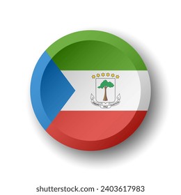 Equatorial Guinea flag - 3D circle button with dropped shadow. Vector icon.