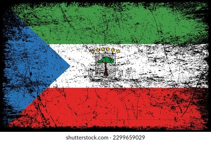La Bandera De Guinea Ecuatorial Molesta Retro De Vintage Grunge. Aislado en fondo blanco