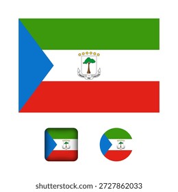 Coleção de ícones planos da bandeira da Guiné Equatorial