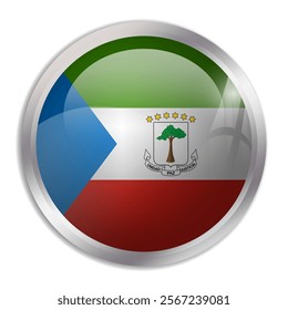 Equatorial Guinea flag - glossy circle button displays a colorful flag representing a country cultural identity and heritage. The essence of national pride and unity.