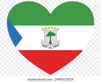 Equatorial Guinea flag in heart shape isolated  on  transparent  background. vector illustration