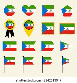 Das Flaggensymbol Äquatorialguineas ist in 16 Formversionen eingestellt. Sammlung von Flaggensymbolen Äquatorialguineas mit Quadrat, Kreis, Herz, Dreieck, Medaille, Stempel und Ortsformen.