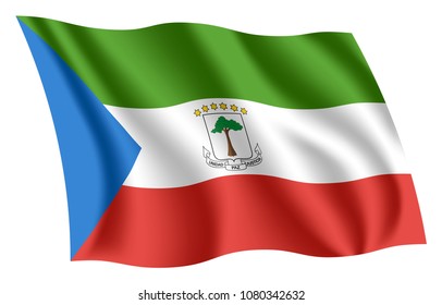 Equatorial Guinea flag. Isolated national flag of Equatorial Guinea. Waving flag of the Republic of Equatorial Guinea. Fluttering textile equatorial guinean flag.
