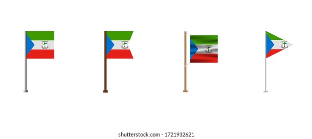 Equatorial Guinea flag isolated on white background. National flag pole set.