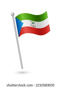 Equatorial Guinea flag on pole waving in the wind vector illustration