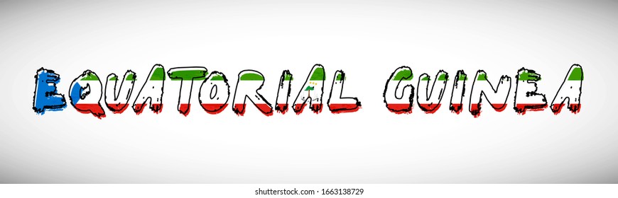 Equatorial Guinea flag on text typography. Country name banner strip. Creative typography background.