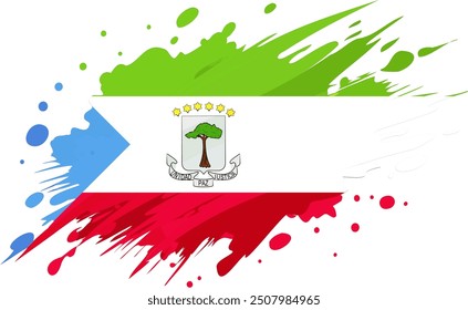Equatorial Guinea flag painted with Grunge brush stroke, watercolor flag style.