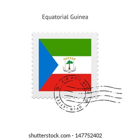 Equatorial Guinea Flag Postage Stamp on white background. Vector illustration.
