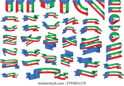 Equatorial Guinea Flag Ribbon Collection Set – Wavy Ribbon, Badge, Frame and Decorative Design Elements Vector Illustration.eps
