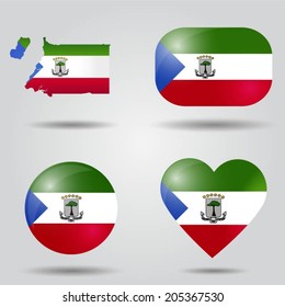 Equatorial Guinea flag set in map, oval, circular and heart shape.