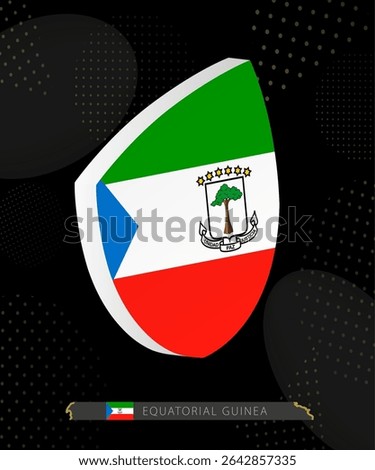 Equatorial Guinea Flag Shield icon in 3D on Dark Modern Abstract Rugby Background. Perfect for sports events, heritage themes, national celebrations, and patriotic designs.