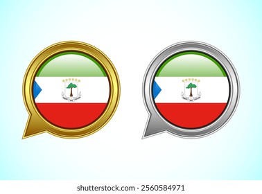 Equatorial Guinea flag speech bubble. Speaking flag icon in gold and silver color