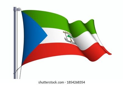 Equatorial Guinea flag state symbol isolated on background national banner. Greeting card National Independence Day of the Republic of Equatorial Guinea. Illustration banner with realistic state flag.