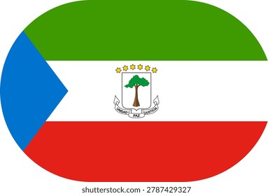 Equatorial Guinea flag symbolizing national pride, identity, heritage, patriotism and authority. Vector flag in flat oval design
