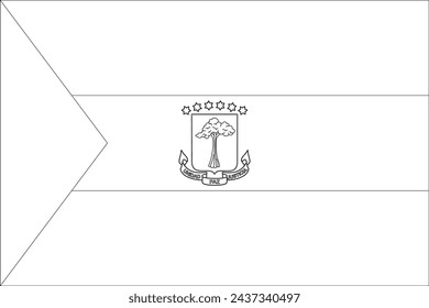 Equatorial Guinea flag - thin black vector outline wireframe isolated on white background. Ready for colouring.