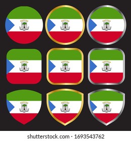 equatorial guinea flag vector icon set with gold and silver border