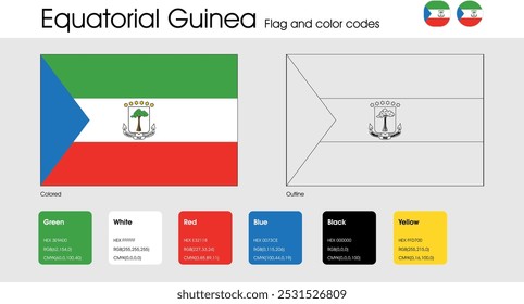 Equatorial Guinea Flag version of colored, outline and icons