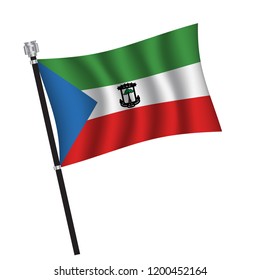 Equatorial Guinea flag , flag of Equatorial Guinea waving on flag pole, vector illustration EPS 10.