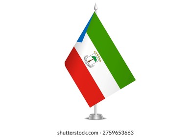 Equatorial Guinea flag - wavy stick flag of country, cultural identity and heritage. Represents national pride and unity. Vector table flag hanged on the short hoist. Isolated on white background