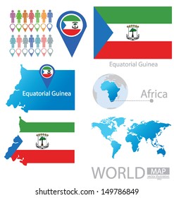 Equatorial Guinea. flag. World Map. vector Illustration.