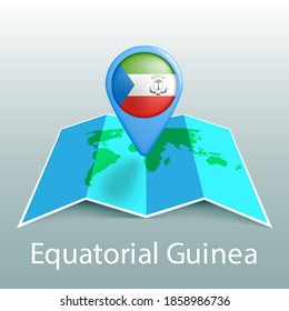 Equatorial Guinea flag world map in pin with name of country