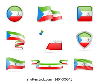Equatorial Guinea flags collection. Flags and outline of the country vector illustration set