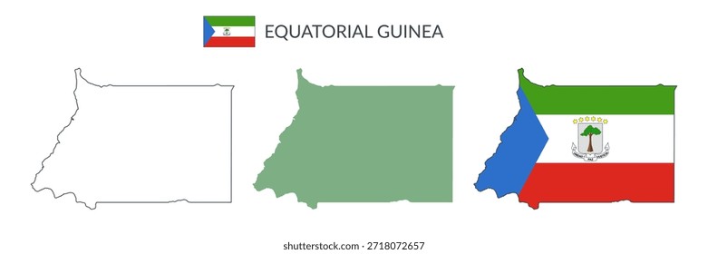Fronteras geográficas de Guinea Ecuatorial aisladas sobre fondo blanco. Bandera de Guinea Ecuatorial. Clipart de piso de Vector.
