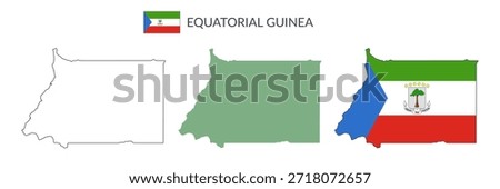 Equatorial Guinea geographical borders isolated on white background. Flag of Equatorial Guinea. Vector flat cliparts.