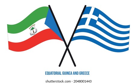 Equatorial Guinea and Greece Flags Crossed And Waving Flat Style. Official Proportion.