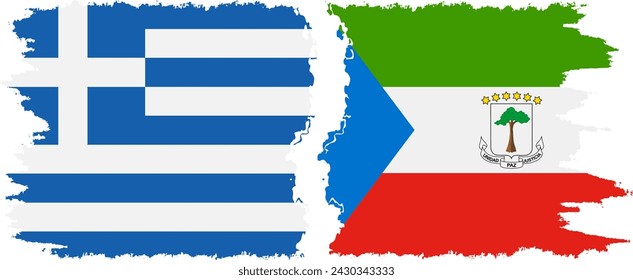 Equatorial Guinea and Greece grunge flags connection, vector