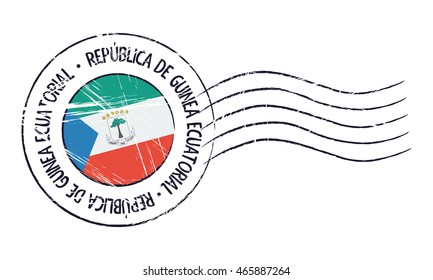 Equatorial Guinea grunge postal stamp and flag on white background