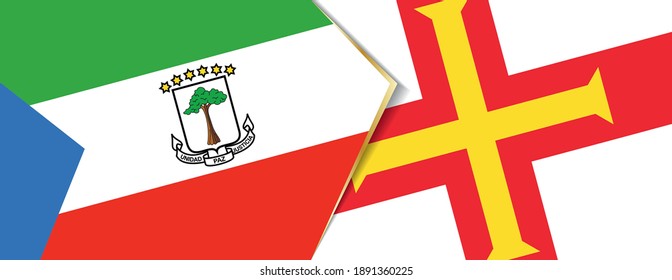 Equatorial Guinea and Guernsey flags, two vector flags symbol of relationship or confrontation.