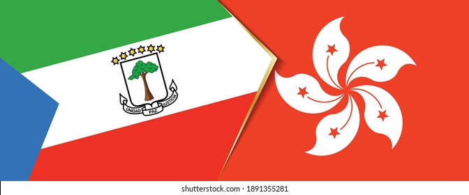 Äquatorialguinea und Hongkong-Flaggen, zwei Vektorfahnen, Symbol für Beziehung oder Konfrontation.