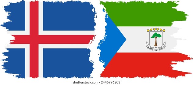 Equatorial Guinea and Iceland grunge flags connection, vector