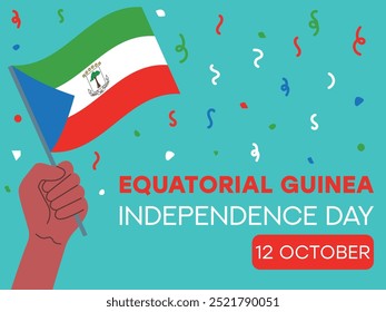 equatorial guinea independence day 12 October, equatorial guinea flag in hand. Greeting card, poster, banner template	