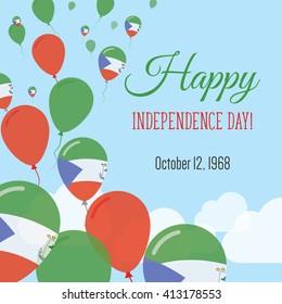 Equatorial Guinea Independence Day Greeting Card. Flying Flat Balloons In National Colors of Equatorial Guinea. Happy Independence Day Vector Illustration. Equatorial Guinean Flag Balloons.