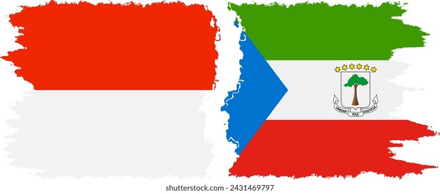 Equatorial Guinea and Indonesia grunge flags connection, vector