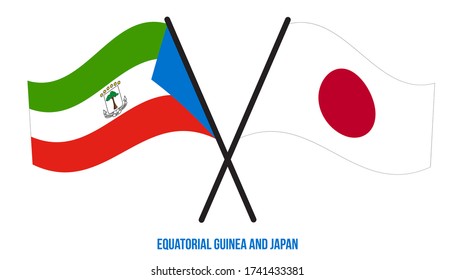 Equatorial Guinea and Japan Flags Crossed And Waving Flat Style. Official Proportion.