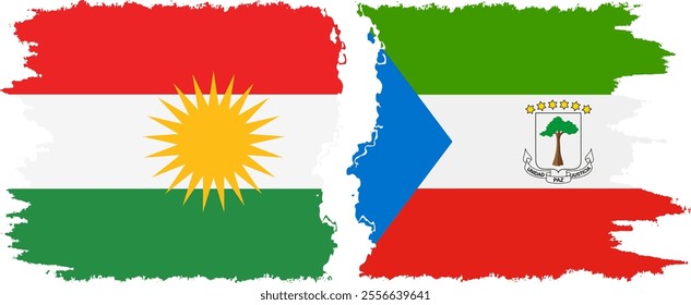 Equatorial Guinea and  Kurdistan grunge flags connection, vector